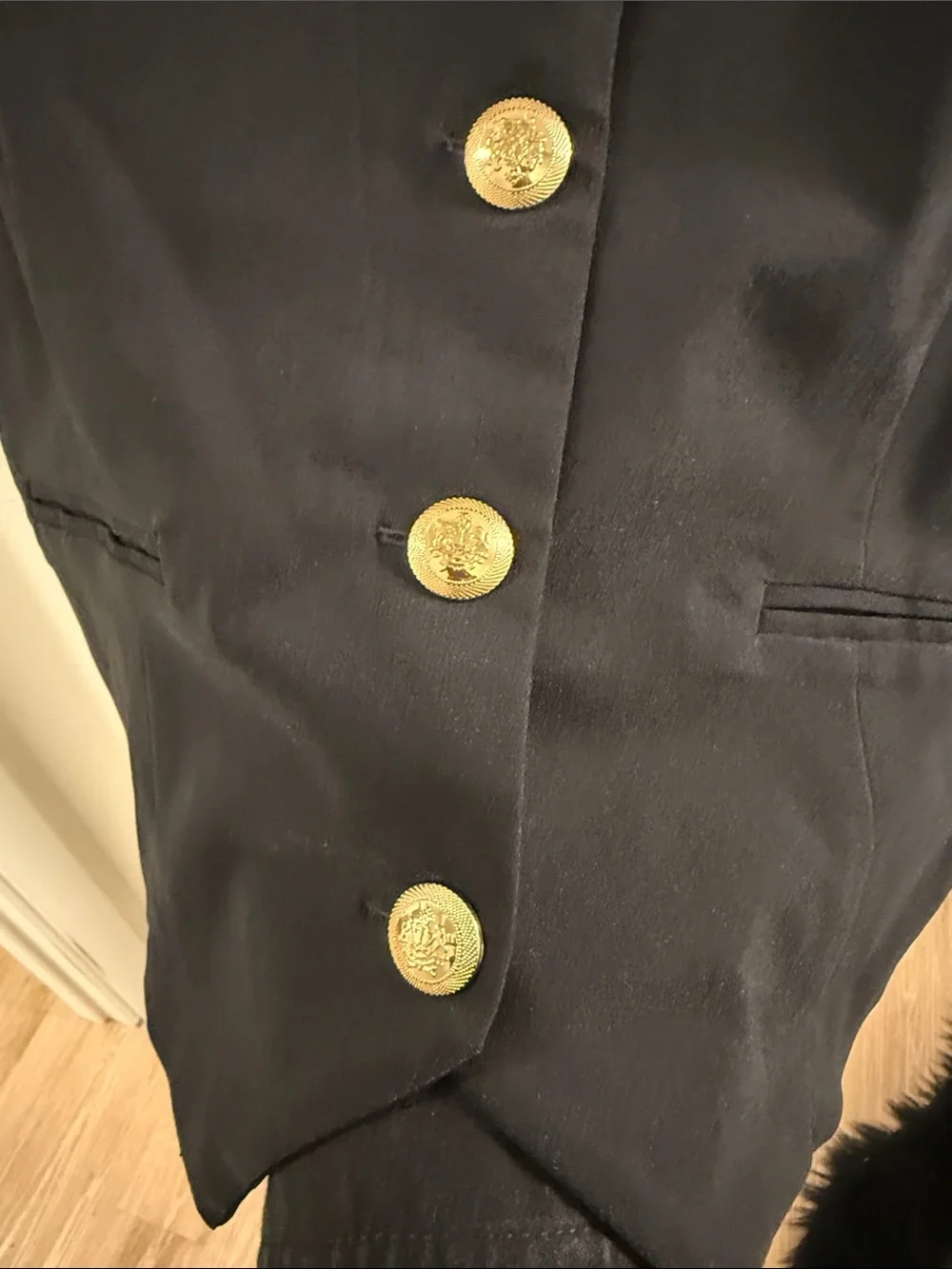 AUW Black Sleeveless Vest Dress with Gold Buttons